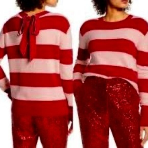 NWT HALOGEN Atlantic-Pacific Stripe Bow Back Sweater Red/Pink XL - Picture 1 of 4